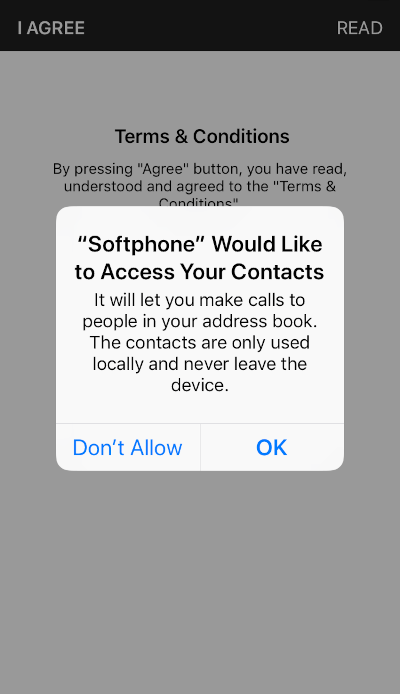 Softphone app phone permission request