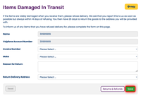 Returning items damaged in transit Returning items damaged in transit