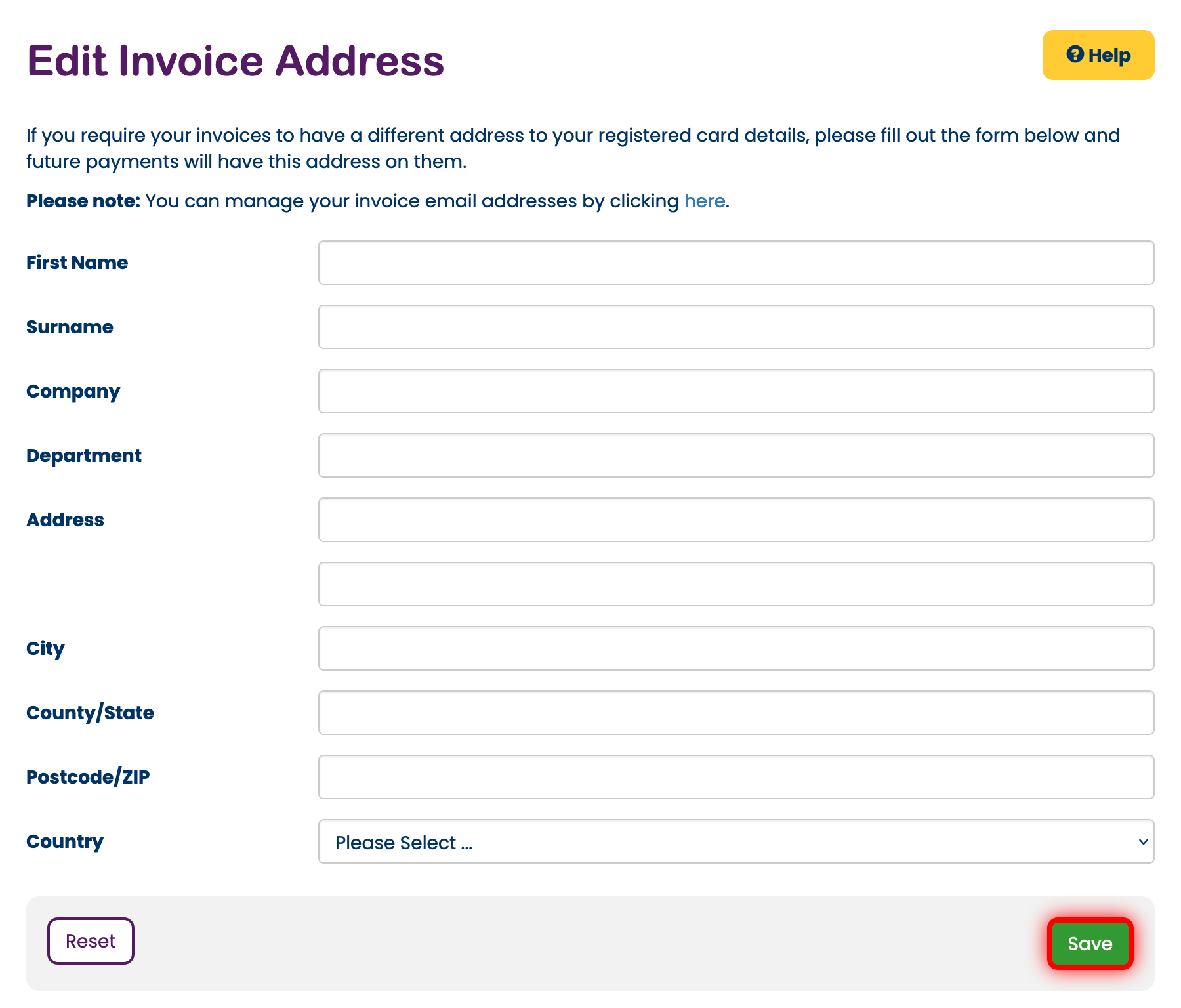 Edit payment details