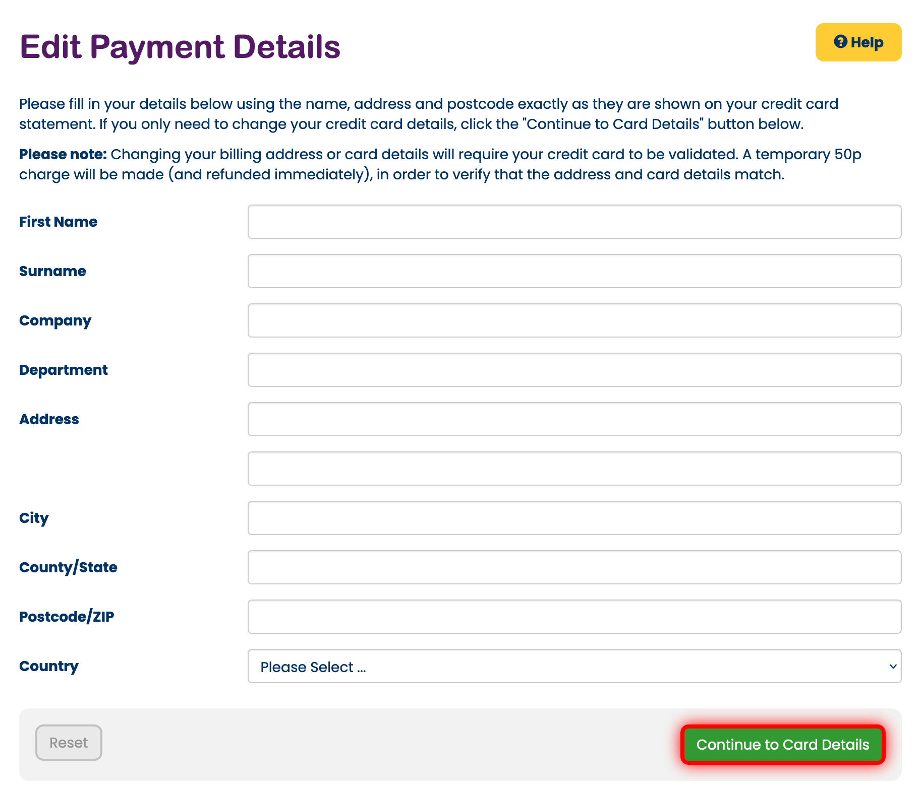 Edit payment details