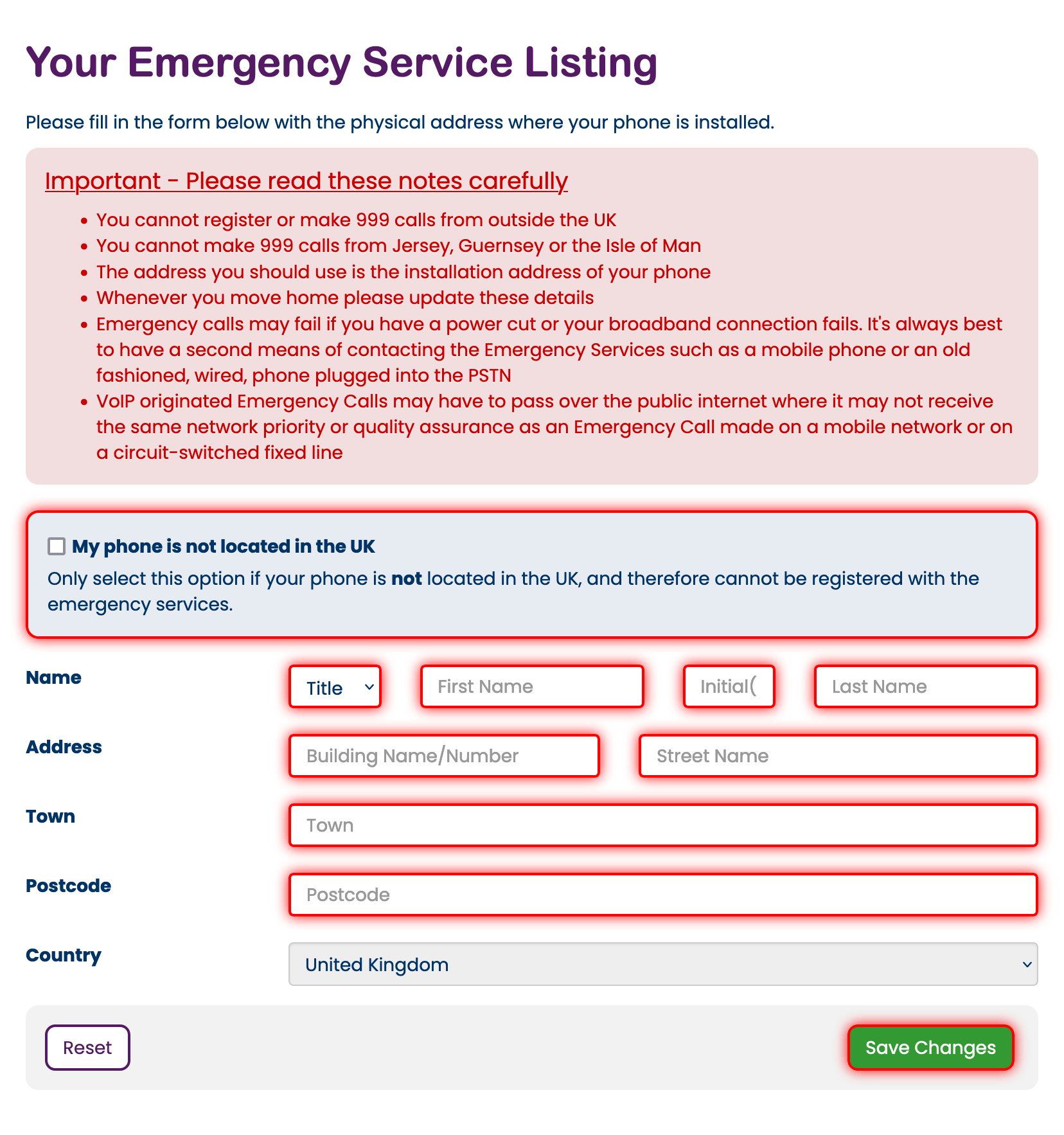 Edit your emergency address