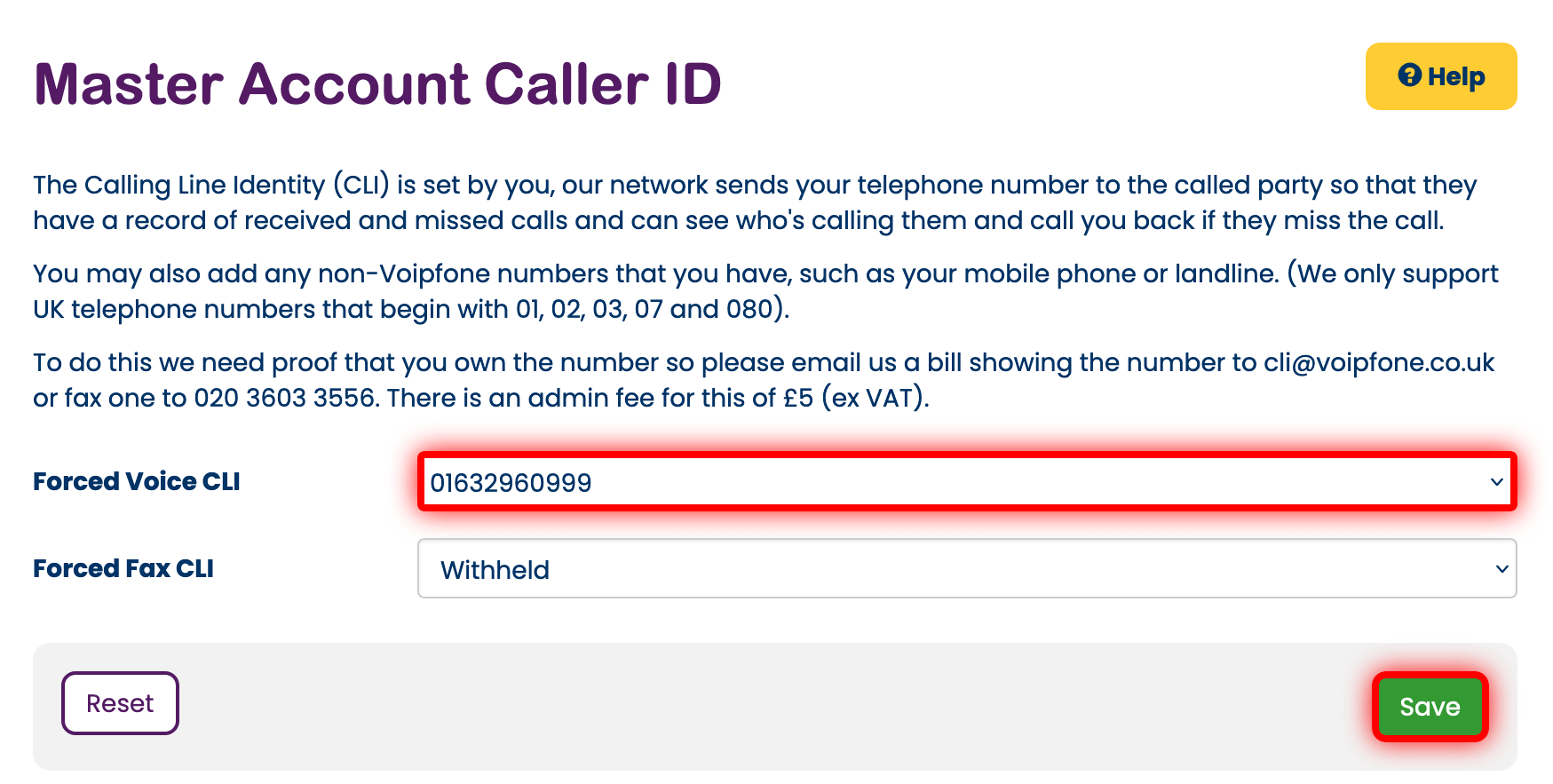 Updating calling line identity (CLI)