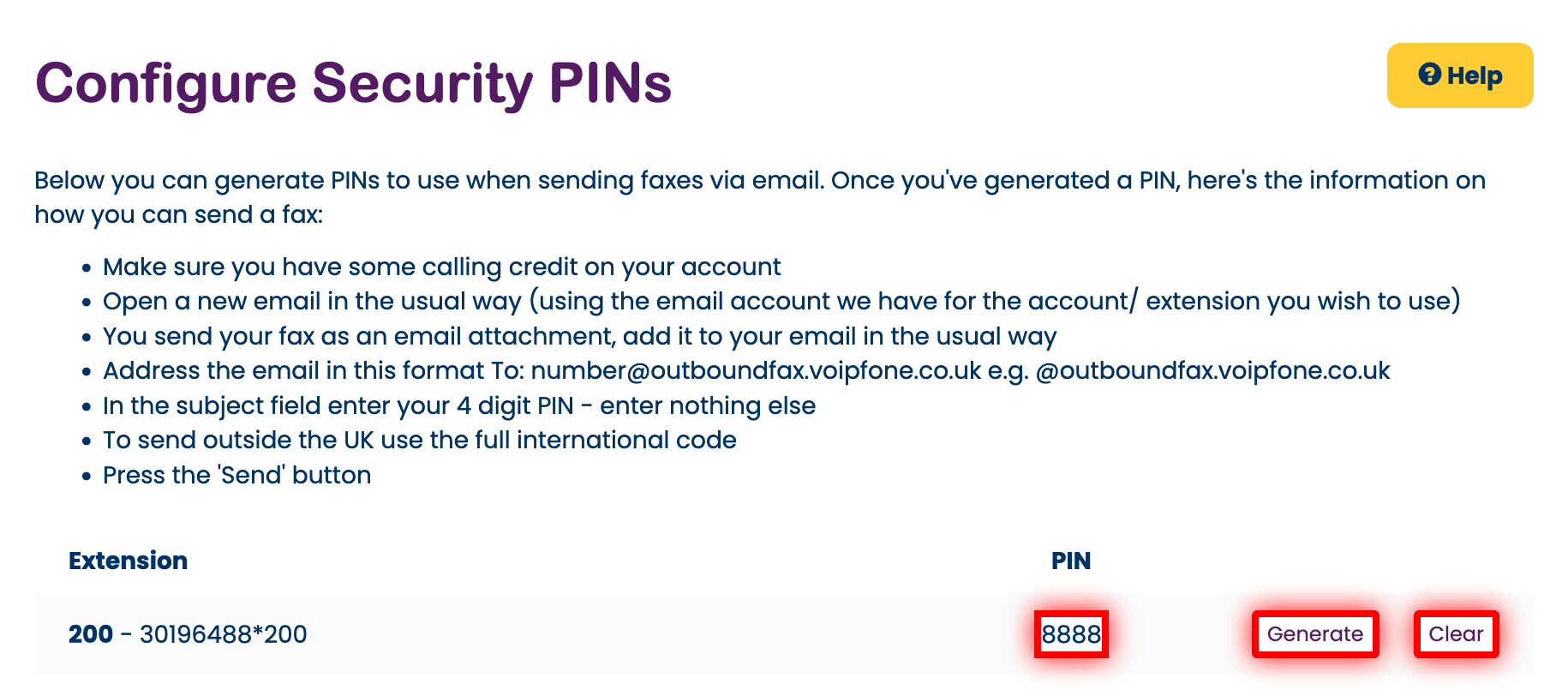 Configure security PIN