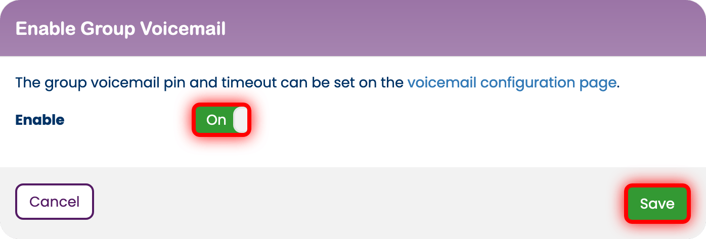 Enabling group voicemail email alerts