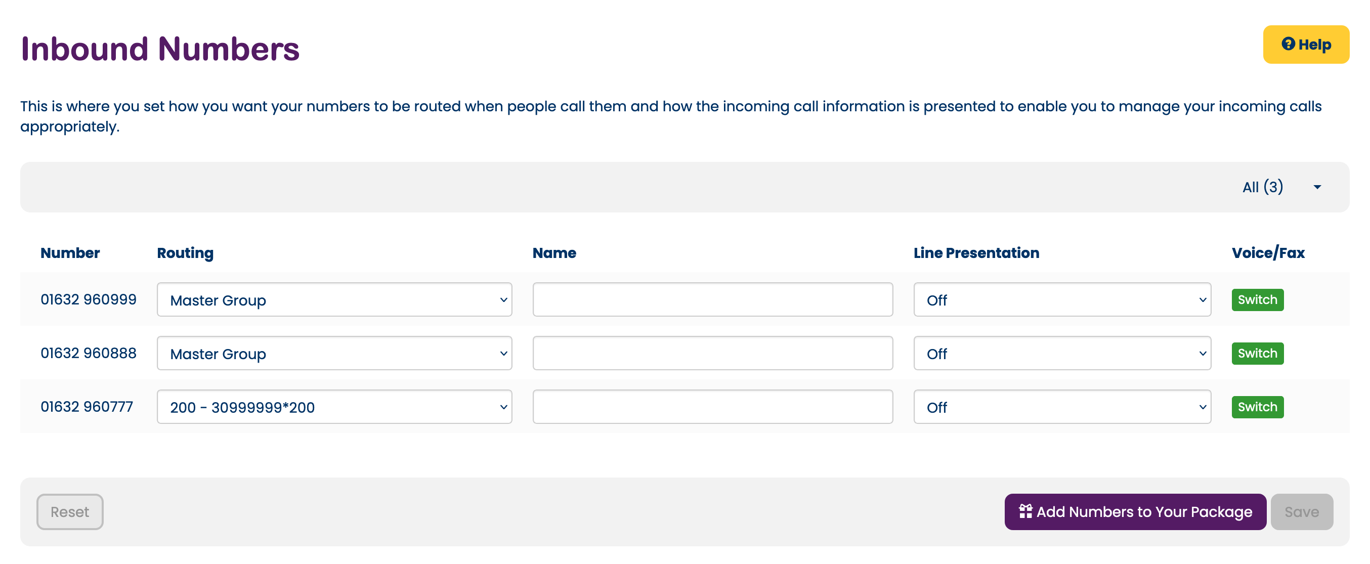 Inbound number routing to the IVR example