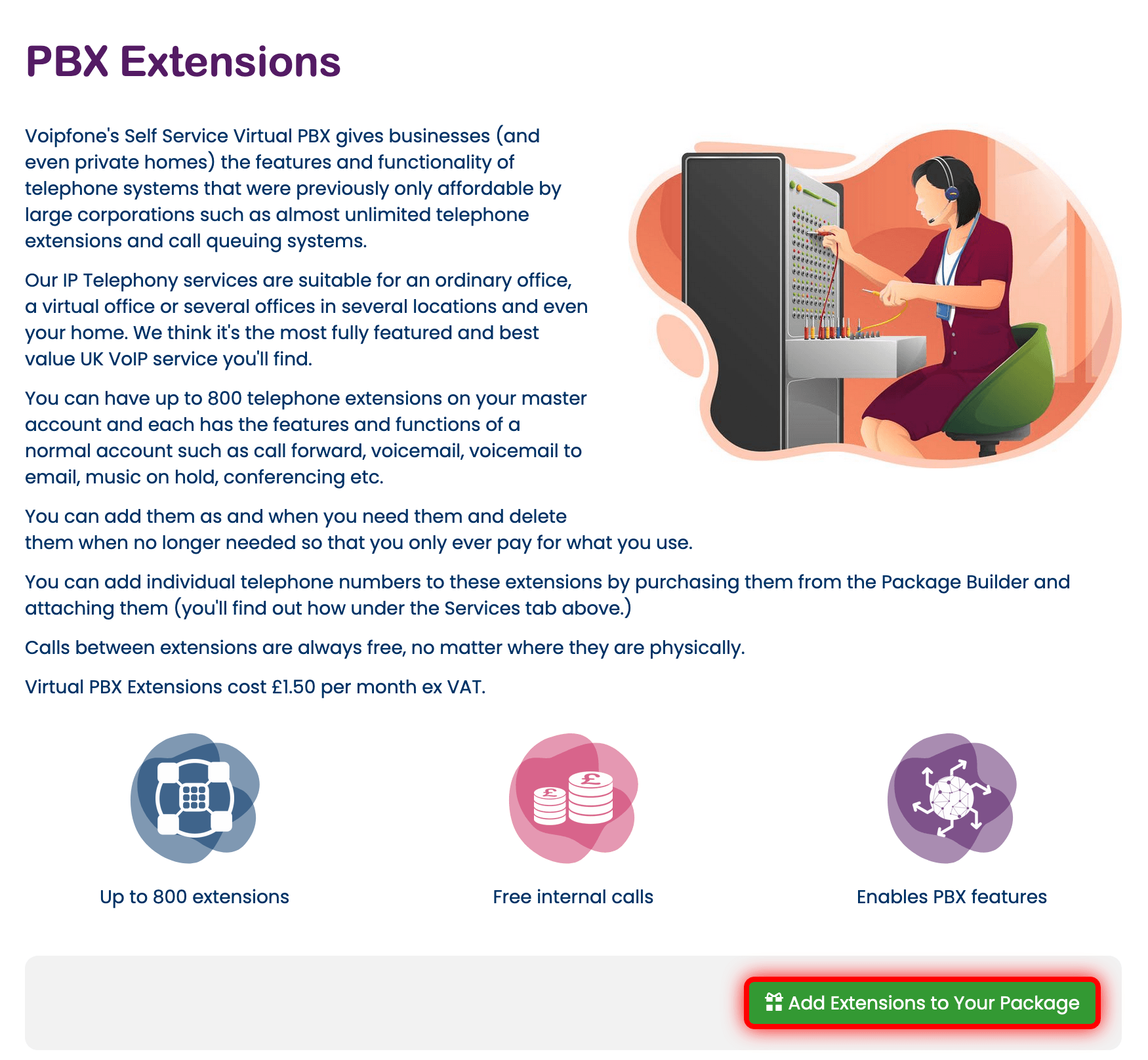 Adding PBX extensions to your package