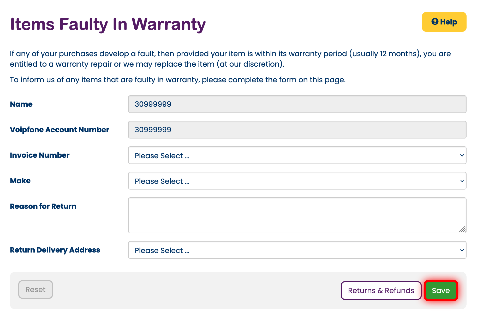 Returning items faulty in warranty