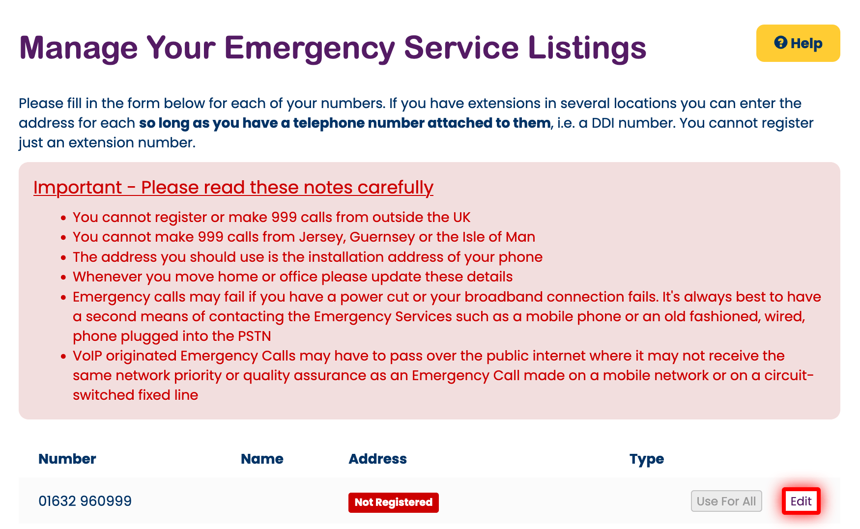 Edit your emergency address