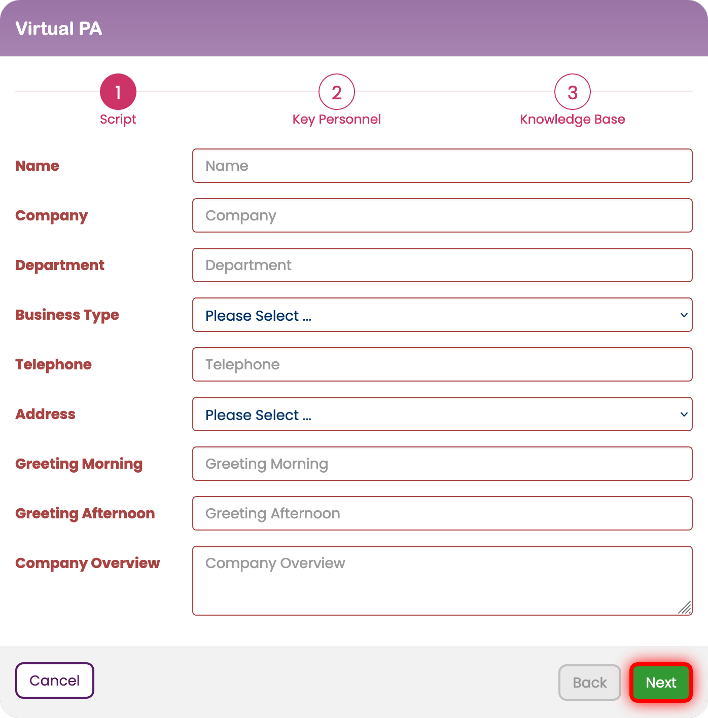 Configuring your Virutal PA script